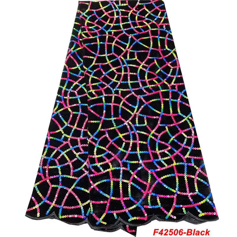 Высокое качество кружевная ткань с блестящими блестками Вышивка бархатная ткань африканский тюль кружевной материал для вечернего платья F2506 - Цвет: color-1