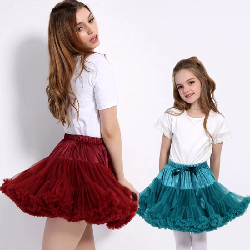 

NEEDBO Tutu Skirt Girl Baby mom Ballerina Princess Skirt Women Children Mini Skirts Party Dance Girl Tulle Skirt Kids & Adult