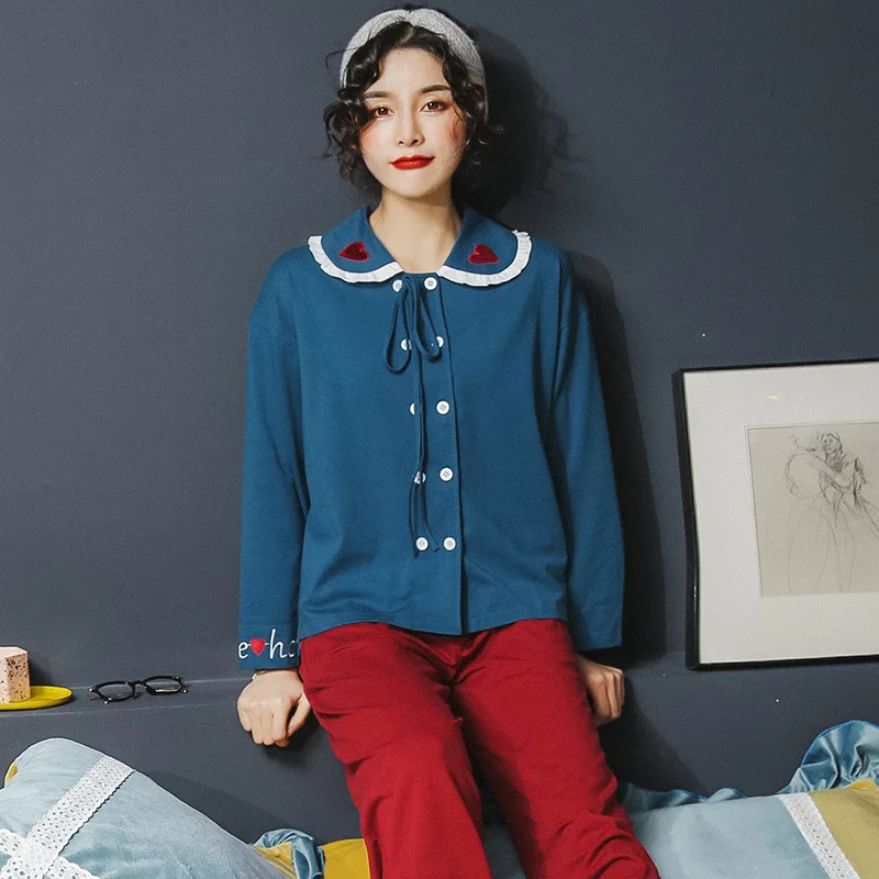 

Korean-style Pajamas Women's Spring And Autumn New Style Pure Cotton Long-sleeve Suit Sweet Cute Japanese Style Homewear Set-Out