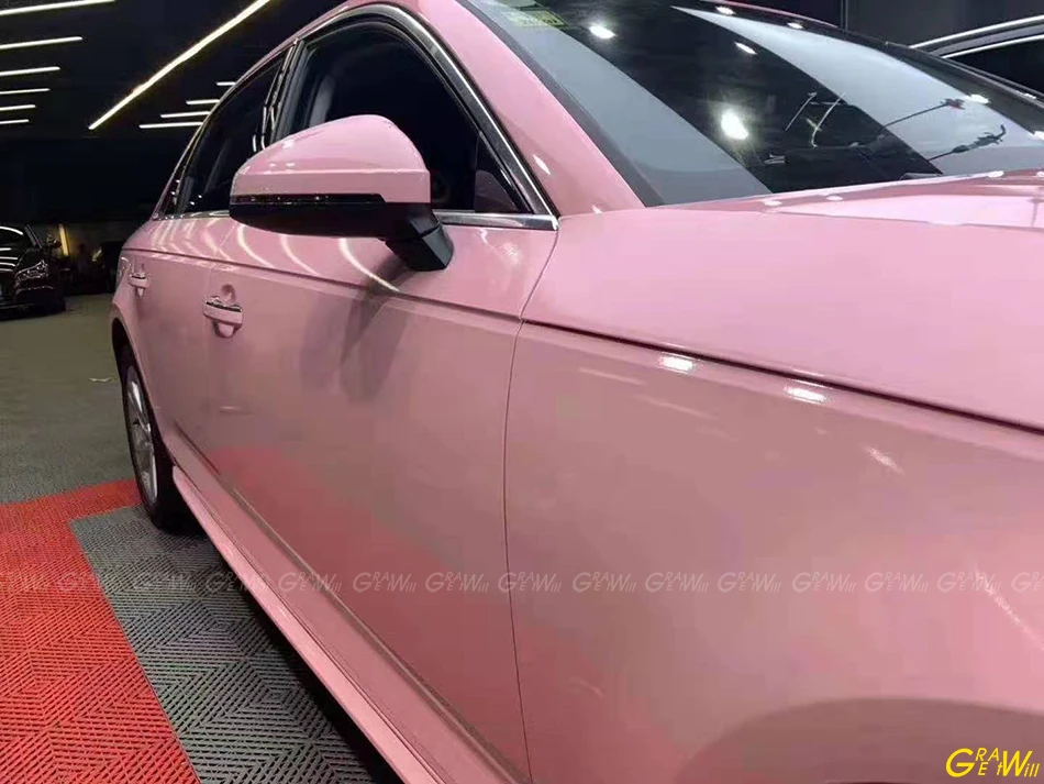High-end Glossy Rouge Pink Vinyl Wrap Film With Air Bubble Free Rouge Pink Gloss Car Wrapping Sticker 1.52*18M/Roll