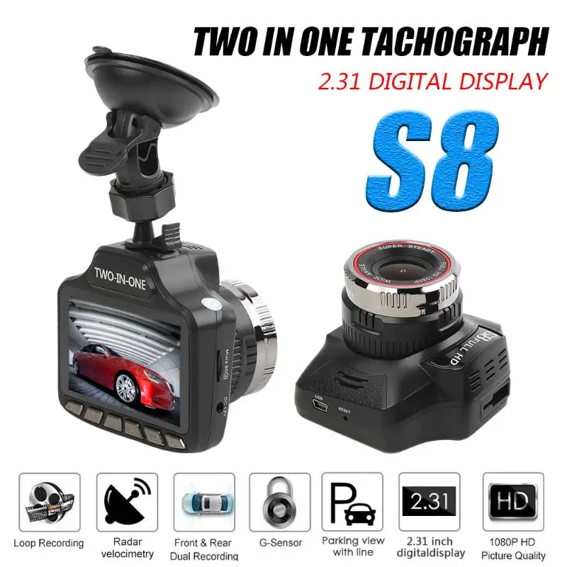 Car Dashboard Camera 2 in 1 FHD 1080P Full Band Radar Detector Speed Alarm Front Camera Tachograph Safe Asystem