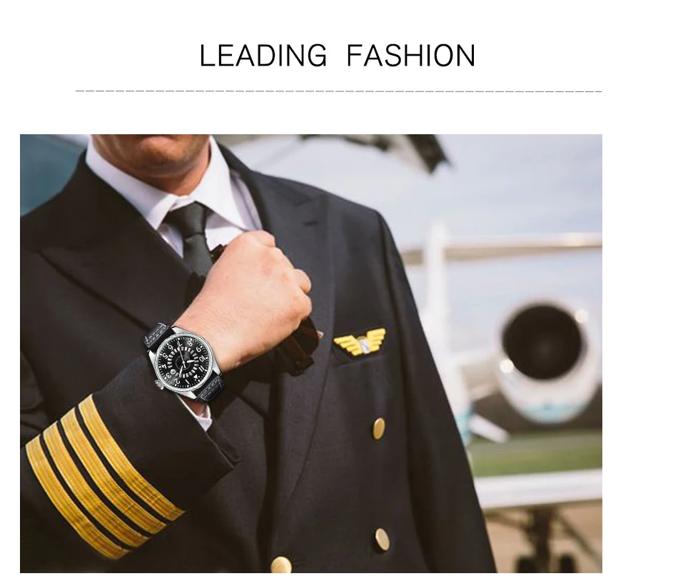 Airplane Sports Military Blue Dial Pilot Calendar Men Wristwatch Chronograph Fashion Casual Brand Army Brown Leather Watches