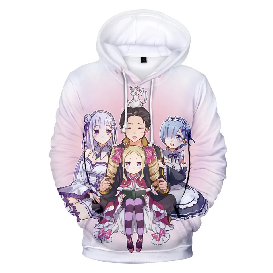

Hot Sale Re:Life in a different world from zero 3D Hoodie Pullover Men/Women/Kids Sweatshirt Print Harajuku Re zero Japanese