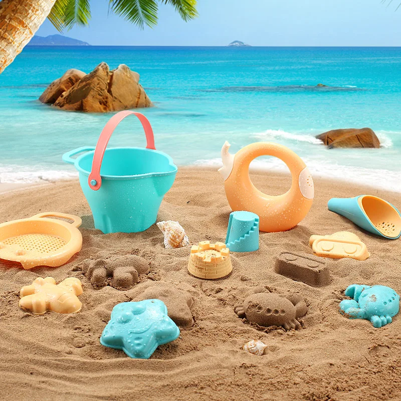 Summer Soft Plastic Baby Beach Toys Kids Mesh Bag Bath Play Set Beach Party Cart Bucket Sand Molds Tool Water Game Toys Gifts