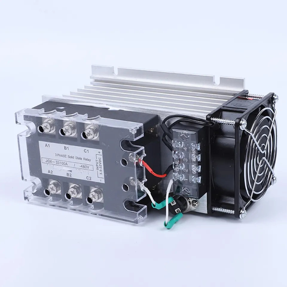 Relè A Stato Solido Trifase Heschen JGX-48 100A – Controllo 3.5-32V DC, Carico 480V AC 100A, Per Riscaldamento E Motori, Indicatore LED
