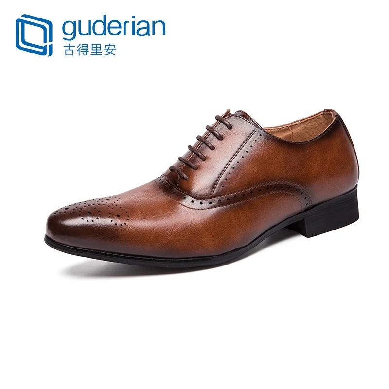 GUDERIAN/ кожаные мужские модельные туфли; Роскошные брендовые деловые туфли; мужские оксфорды в стиле ретро; свадебные туфли с перфорацией типа «броги»; zapatos hombre - Цвет: Коричневый