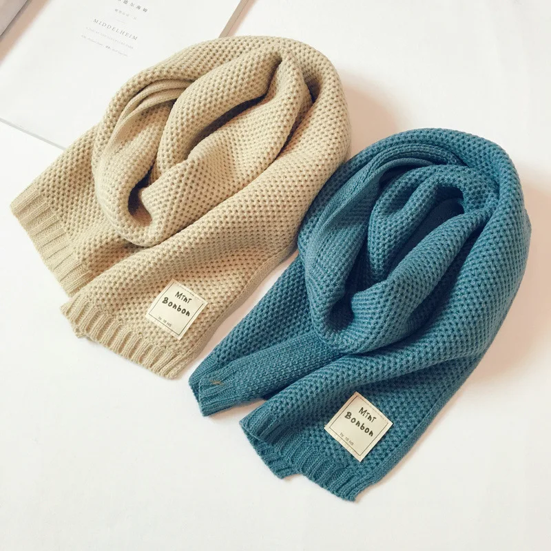 Estilo japonês de lã cachecol das crianças coreano outono inverno moda crianças malha cachecol doce cor do bebê menino menina quente babadores