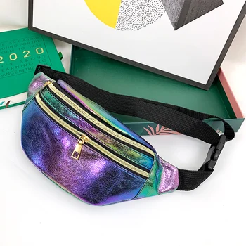 

Casual Laser Waist Bag for Women PU Leather Fanny Pack Phone Pouch Chest Packs Ladies Wide Strap Belt Bag Female Crossbody Flap