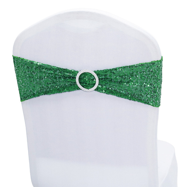 Quality Shiny Sequin Rose Gold Stretch Bands With Round Buckle For Wedding Events Party Decoration Spandex Chair Sashes