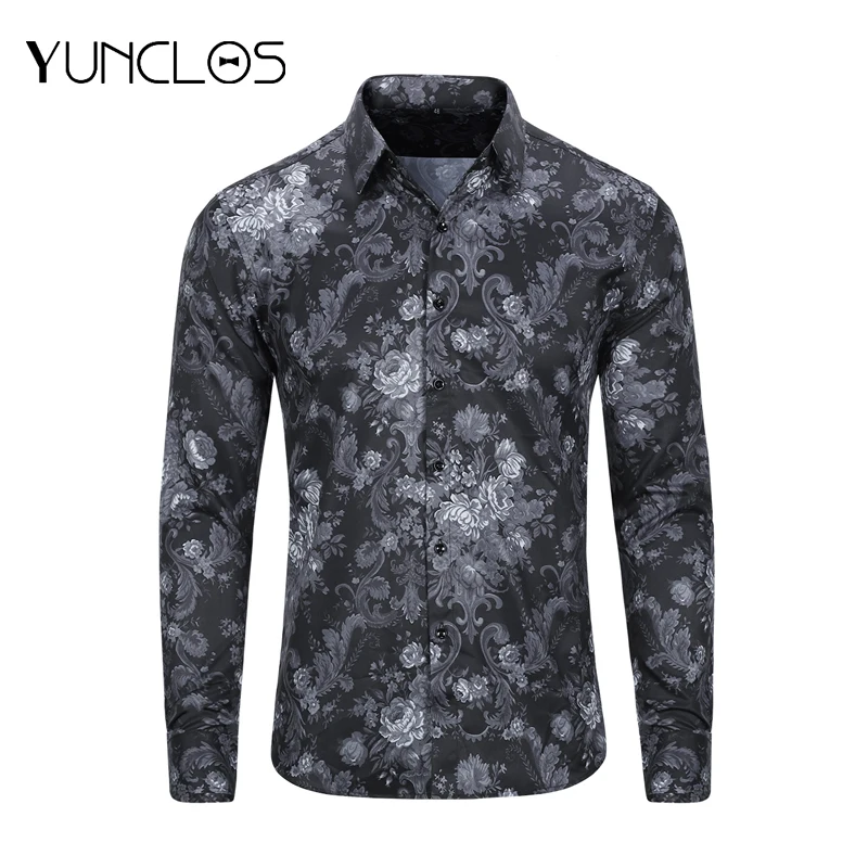 YUNCLOS,, мужская рубашка с цветочным принтом, приталенный мужской костюм для свадебной вечеринки, костюм для выступлений, рубашка для сцены