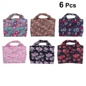 

6pcs Eco Reusable Polyester Bag Large Capacity Bag Storage Pouch Portable Shopping Bag for Travel Grocery Women (Mixed Style)