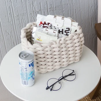

Hand-woven Storage Basket High-quality Thick Cotton Twine Desktop Key Storage Debris Cosmetic Storage Box Storage Basket