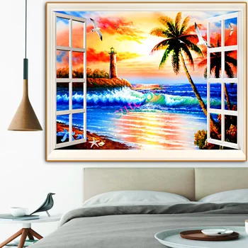 

DIY Diamond Painting Sea view from the window 5D Embroidery Drawing Needlework Gift Mosaic DiamondCross stitch Home Decor puzzle