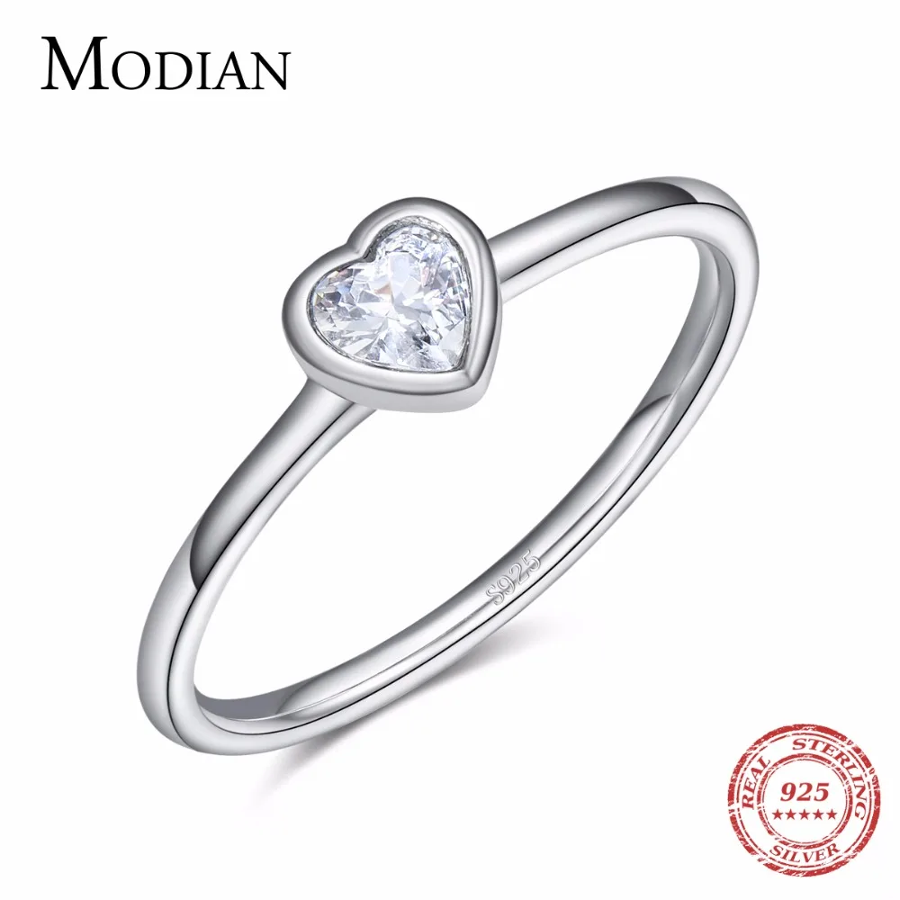 ModianNewFashionReal925SterlingSilverClearHeartCZRings