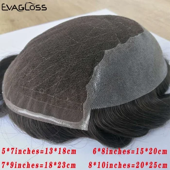 

EVAGLOSS Mens Toupee Swiss Lace Thin PU Hair System For Male Wig Remy Human Hair Pure Handmade Prosthetic Hair Men's Wigs
