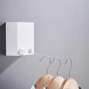

Free Punching Wall Mounted Clothesline indoor Clothes organizer Retractable Steel Wire Rope Clothes Hanger Cloth Hanging Rack