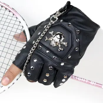 

Shantou Half Finger Leather Gloves Men's Outdoor Sports Pu Fitness Skid Chain Pirate Design Riding Gloves