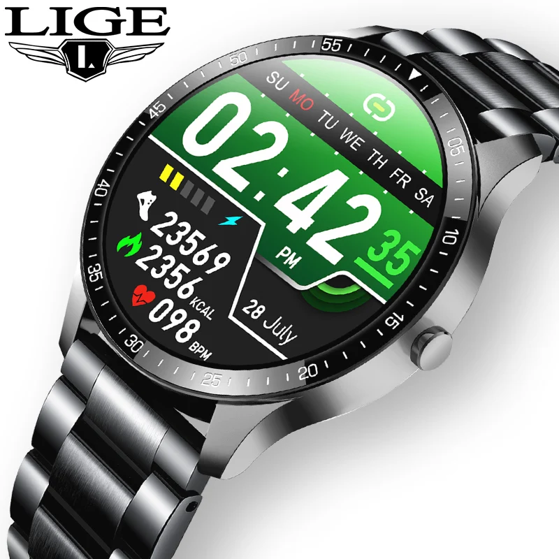 

LIGE Smart Watch Men Fitness Tracking Heart Rate Blood Pressure Monitoring IP68 Waterproof Multi-sports Mode Smartwatch Steel