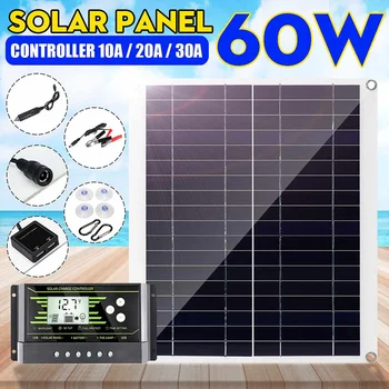 

60W 18V Mono Solar Panel Dual 12V/5V DC USB Monocrystaline Flexible Solar Charger IP65 Battery Charger For Car RV Boat