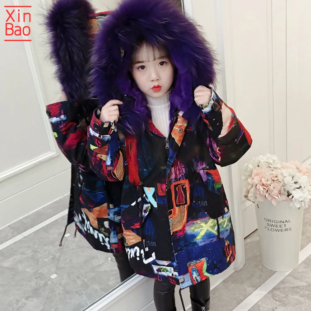 XINBAO/-30 теплое длинное модное зимнее Стеганое пальто для девочек пальто с капюшоном зимний комбинезон парка с густым мехом Подростковая верхняя одежда - Цвет: blue