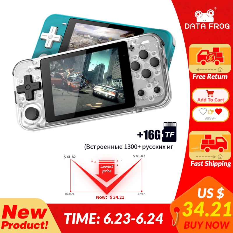 

Data Frog Retro Handheld Game Console 3-inch IPS Screen Dual Open System 16 Simulators Classic Game Console Support For PS1/GBA