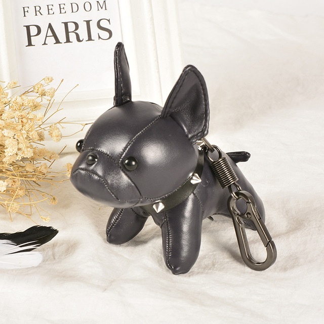 Bulldog Keychains Faux Leather Puppy Doll Key Rings Hanging Pendant Key Holder French Bulldog Charm Bags Decor Car Trinket