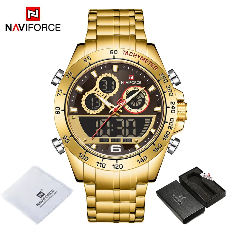 NAVIFORCE Men Military Luxury Watch Quartz Sport Casual Full Steel Wrist Watch Digital Analog Waterproof Clock Relogio Masculino 