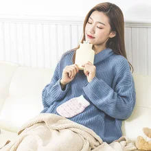 Silicone Hand Warmer With Knit Cover Cartoon Hot Water Bags Injection Storage Bag Tools Cute Mini Hot Water Bottle Portable