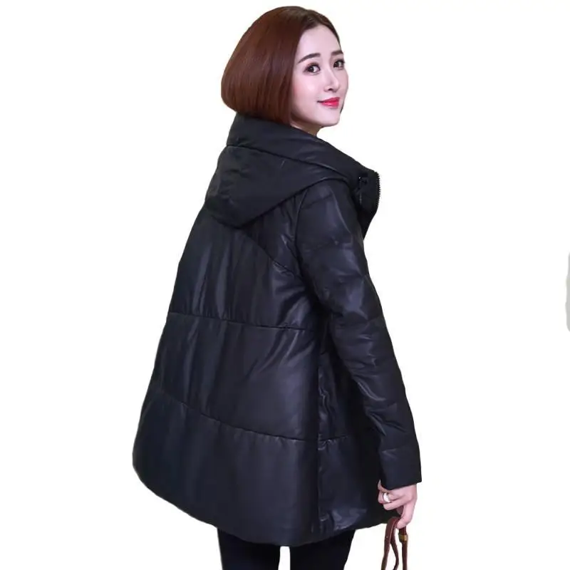 2019 New Winter Women Casual Hooded Real Sheepskin Leather Down Jacket Female Thicken Genuine Leather Coat Jaqueta De Couro R268