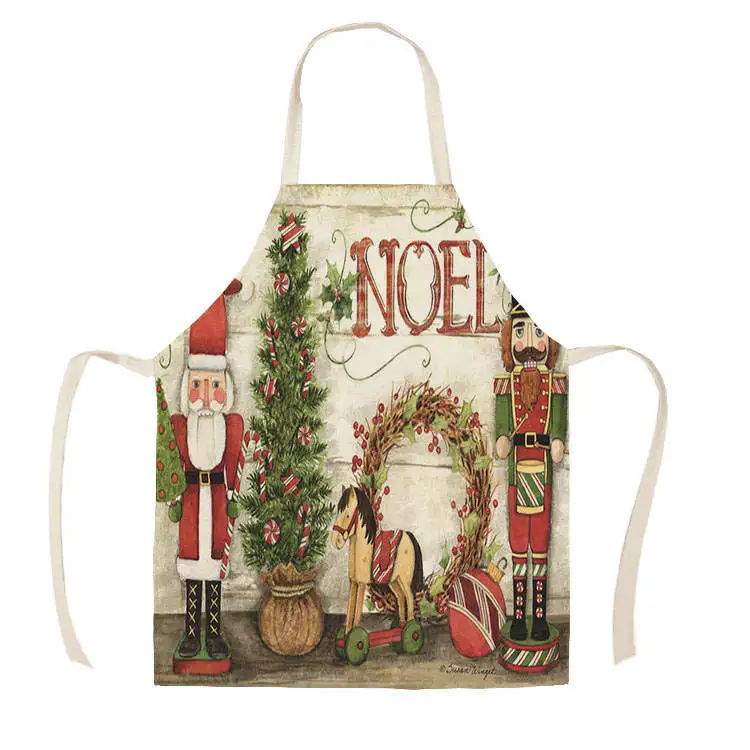 1Pcs Kitchen Apron red truck christmas wish tree Printed Sleeveless Cotton Linen Aprons for Men Women Home Cleaning Tools55*68cm