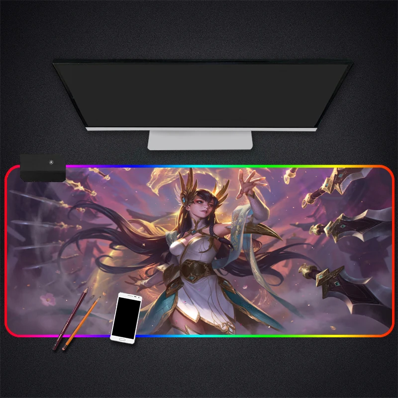 Игровой RGB коврик для мыши LOL League Of Legends большой игровой с фиксируемой кромкой и светодиодный светкой мягкий