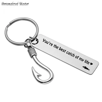 

Personalized Master You're the best catch of my life Keychain Customized Text Fish Hook Keychains Engraving Message Keyring Gift