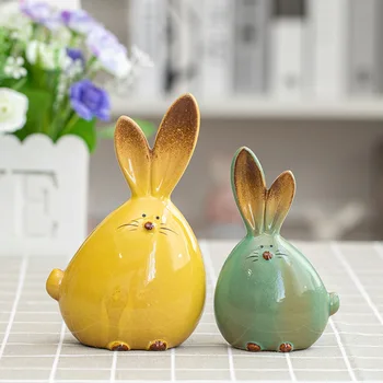 

2PC Combination Nordic Style Cute Long Ear Rabbit Ceramic Decoration Cartoon Animals Figurines Ornaments Unique Home Decoration