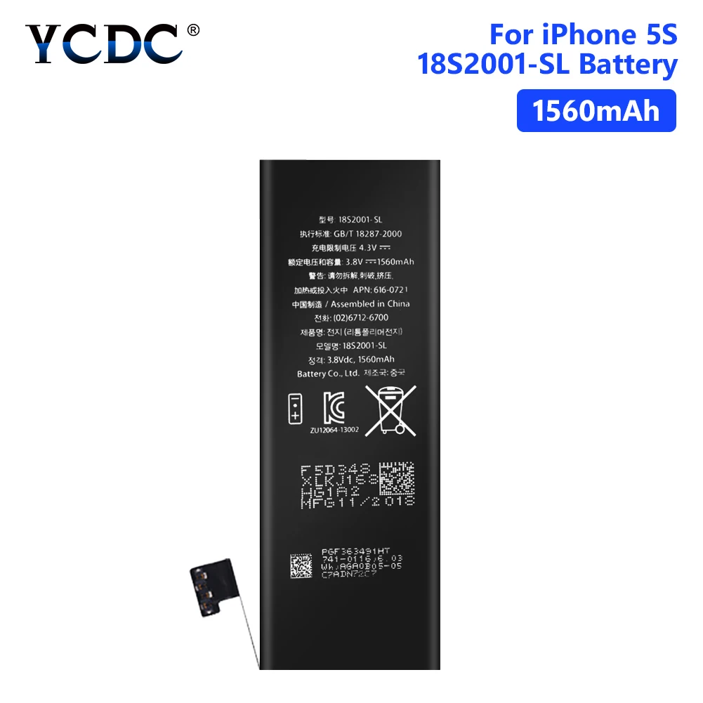 YCDC, 3,8 в, 1560 мА/ч, литий-полимерный аккумулятор для iPhone 5S, 5GS, iPhone 5C, перезаряжаемый аккумулятор для мобильного телефона, батареи, Бесплатные инструменты