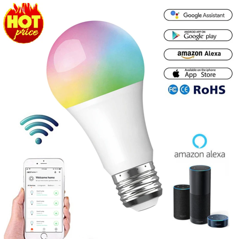 Wifi патрон умный свет лампы светодиодный RGB цвета мягкая затемняемая лампа