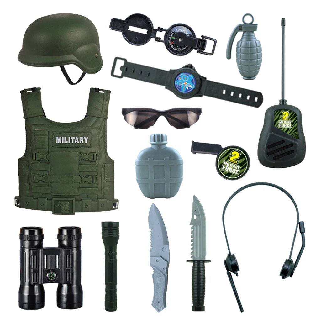 14pcs Boys Pretend Toy Tool Kits Army Hero Explore Costumes Role Play | Тематическая одежда и униформа
