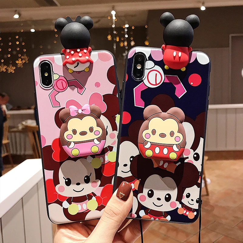 

Cute 3D Minnie Lanyard Bracket Anime Silicone Phone Case for iPhone 11 Pro Max XS Max XR 6 6S 7 8 Plus X soft TPU Phone Cases