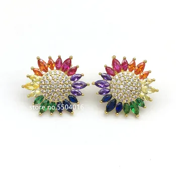 

Sweet Rainbow Flower Earrings Studs Trendy Colorful Jewelry Zirconia Gold Fashion Tiny CZ Party Earrings for Women flowers
