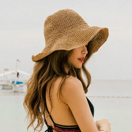 

CHIC Wind Simplicity Solid Color Woven Straw Hat Female Summer Topee Beach Hat Simple Versatile Foldable Sun Hat