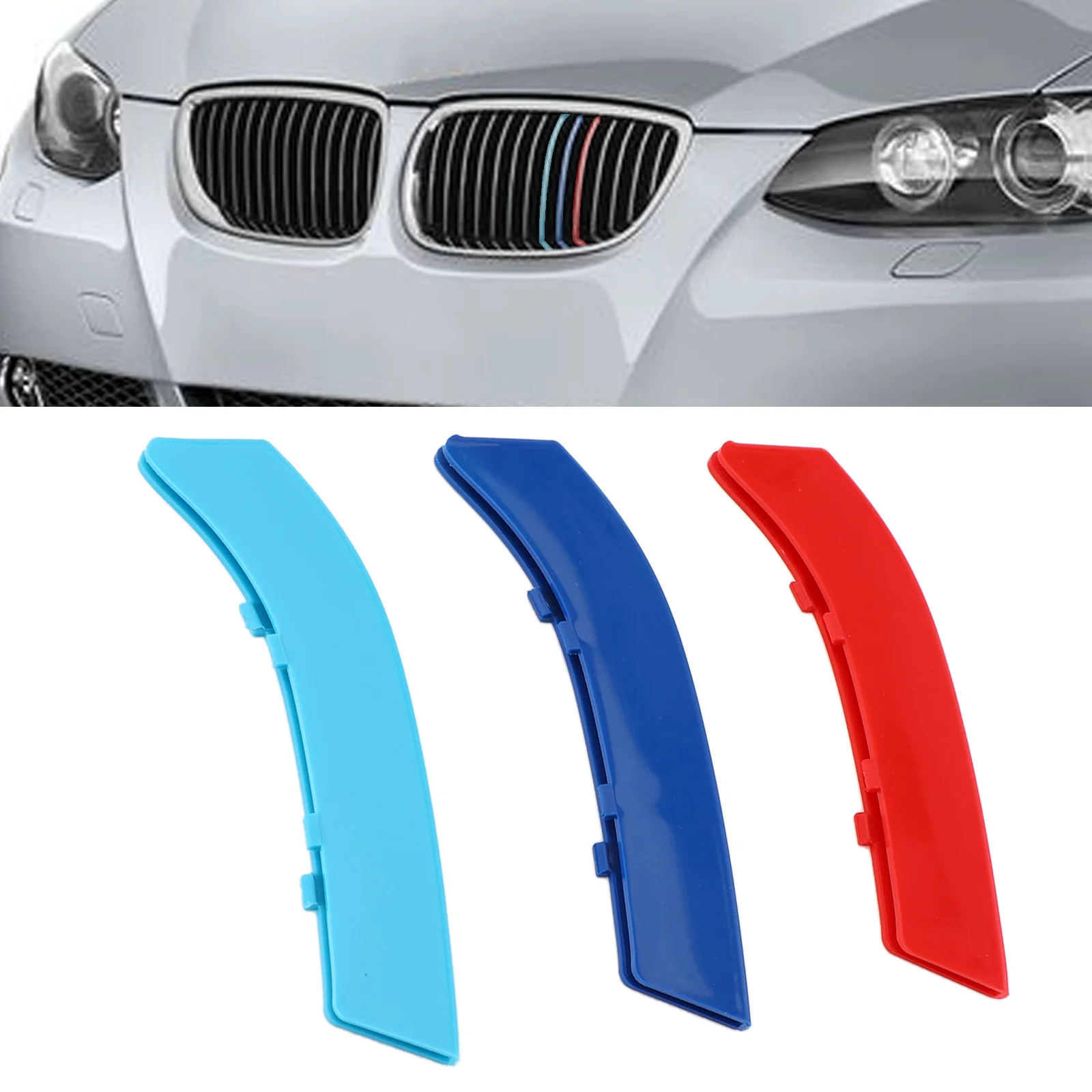 Artudatech Tri Colour Front Grille Grill Cover Strips Clip Trim for BMW