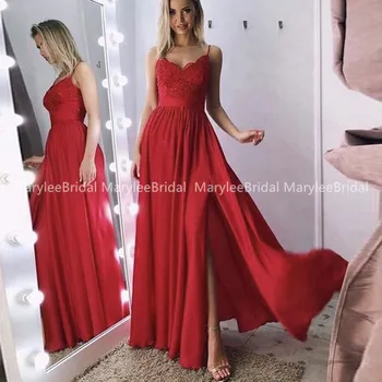 

Multicolor Long Evening Gowns V-neck Spaghetti Straps High Split Robe De Soiree Appliques Formal Prom Party Dress Custom