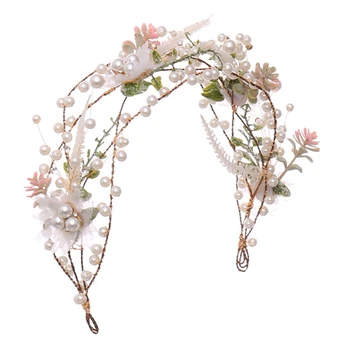 

Wedding Hair Accessories Exquisite Flowers and Leaves Headband Rhinestone Pearl Headdress Crown Handmade Bride Headdress Jewelry