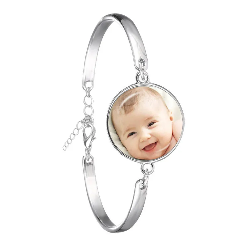 Personalized Custom Chain Bracelet Photo Mum Dad Baby Children Grandpa Parents Designed LOGO Photo Bangle For Anniversary Gift