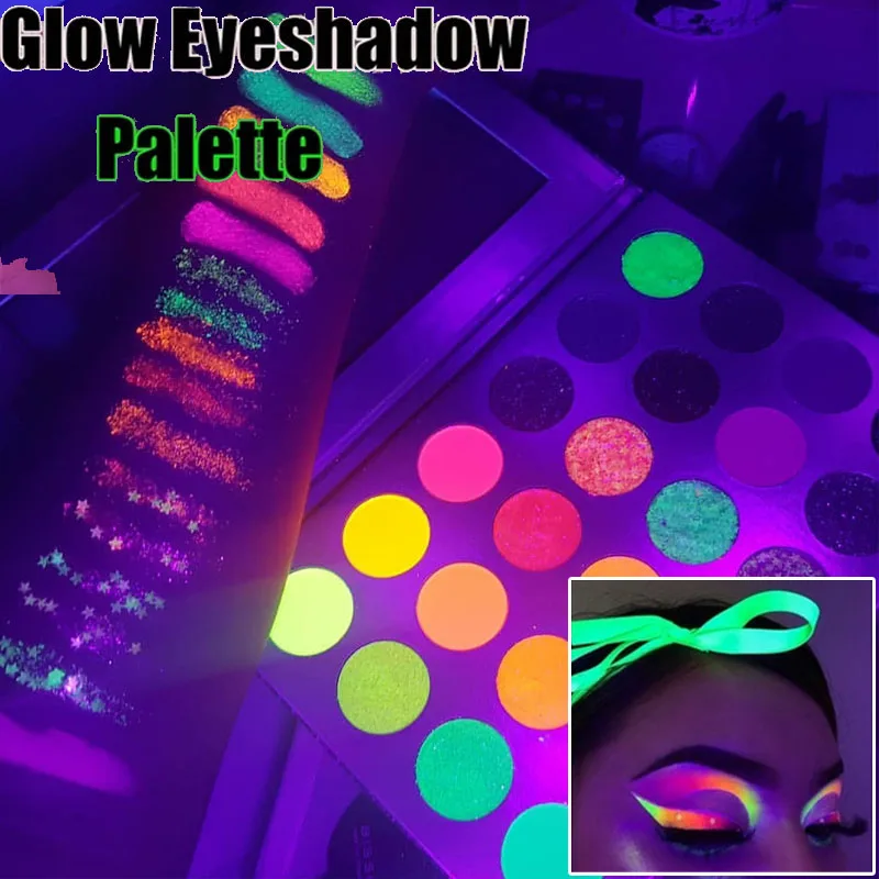 Glow Eyeshadow Palette Stage Clubbing UV Glow in the Dark Fluorescent Eye Shadows Neon Makeup Kit in Blacklight Glow Eyeshadow Palette Stage Clubbing UV Glow in the Dark Fluorescent Eye Shadows Neon Makeup Kit in Blacklight