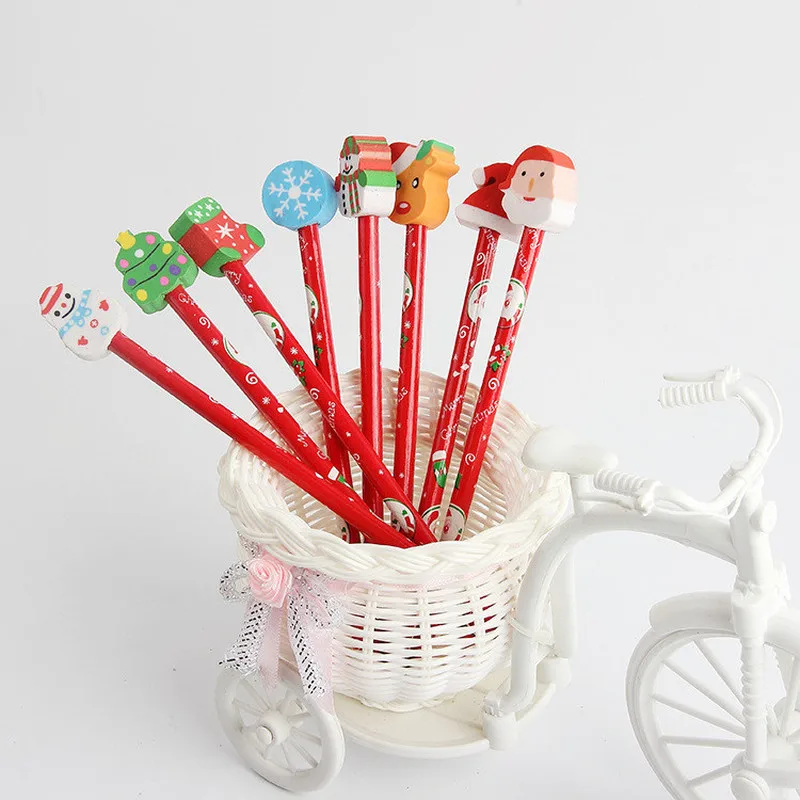 New Arrival Cute 3pcs/lot Kawaii Christmas HB Wood Pencil with Detachable Eraser Kids Gift Pens School Stationery