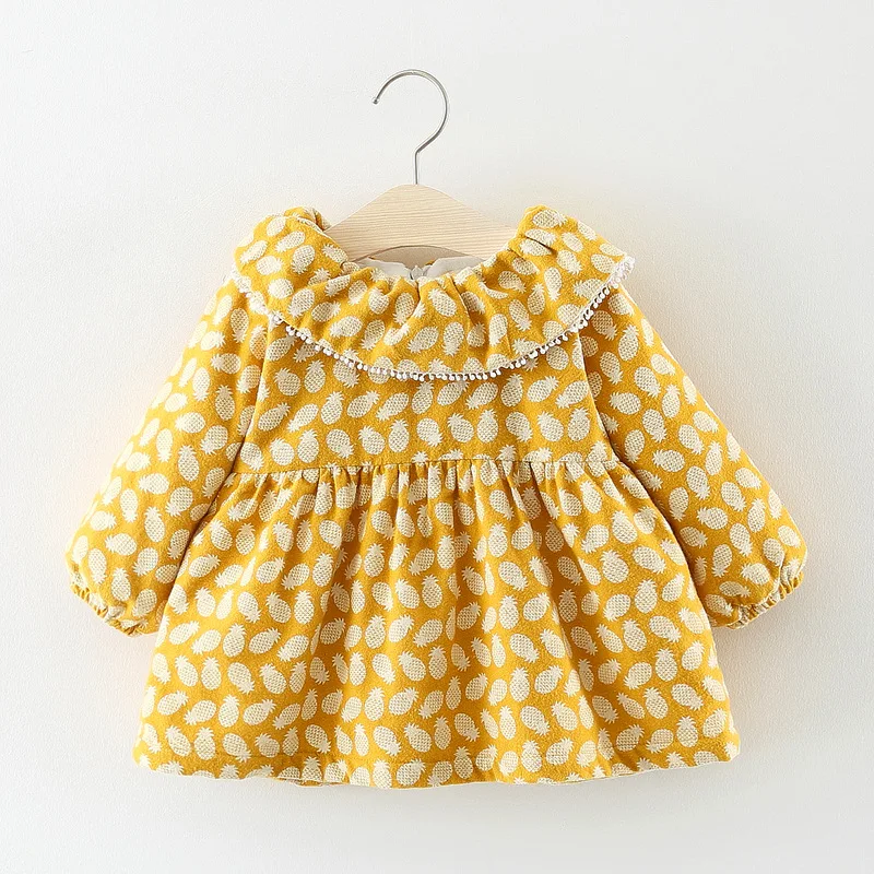 Платье для малышей; коллекция года; сезон осень-зима; повседневное плотное платье принцессы с длинными рукавами для маленьких девочек; праздничные платья для новорожденных; Одежда для новорожденных - Цвет: Yellow