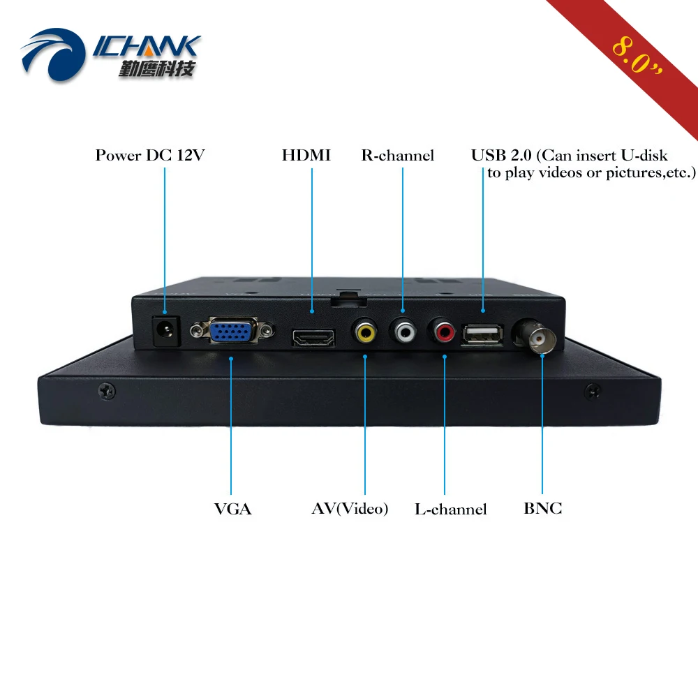 HDMI Է BNC RCA ޴ ̴ PC , USB U ũ  ÷̾ ZB080TN-592, LCD ũ ÷, 1024x768 IPS ݼ , 8 ġ