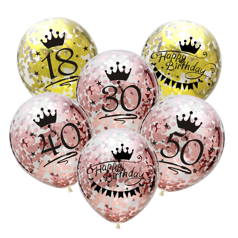 

5pcs 12 Inch Rose Gold Crown Clear Confetti Latex Balloons 18 21 30 40 50 Years Old Birthday Party Wedding Anniversary Decor