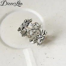 DIEERLAN Личность Винтаж палец ювелирные изделия 925 пробы серебряные кольца с листьями для женщин Открытие Кольца Anillos