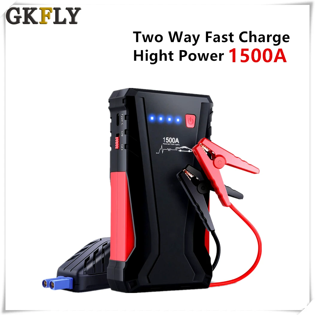 Ceny GKFLY wielofunkcyjne urządzenie do uruchamiania awaryjnego samochodu 12V 1500A przenośne urządzenie zasilające ładowarka samochodowa Booster urządzenie zapłonowe kable